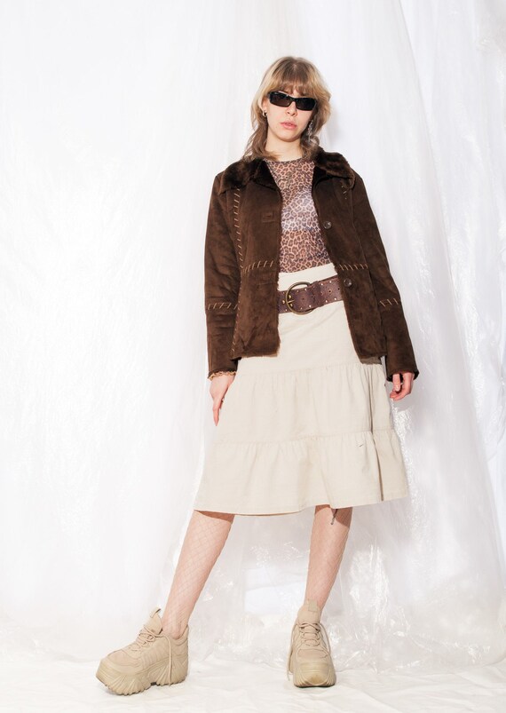 Veste en peau de mouton retournée vintage, manteau en imitation