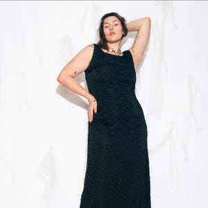 Robe de soirée longue vintage des années 60 en noir - Robe de soirée glamour des années 1960 - Robe de bal minimaliste - Taille XXL