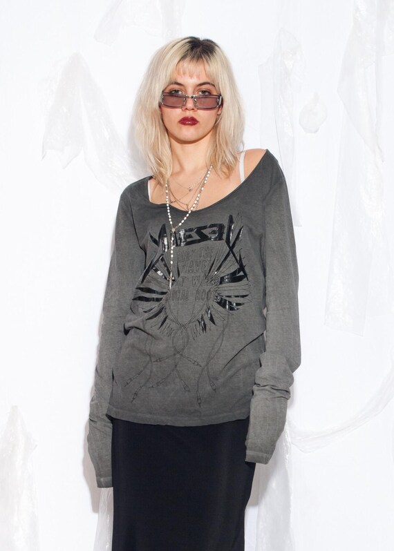 Camiseta de manga larga Diesel vintage Y2K en gris Camisa