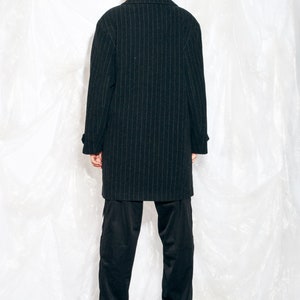 Vintage 80s Long Wool Coat in Minimalist Grey Pinstriped Y2K Oversized Jacket Office Look Extra Large XL image 3