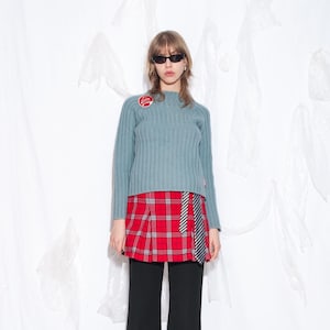 Vintage Y2K Miss Sixty Knit Jumper in Blue - 2000s Miss Sixty Long Sleeved Ribbed Sweater - Racing Style Top - Size M