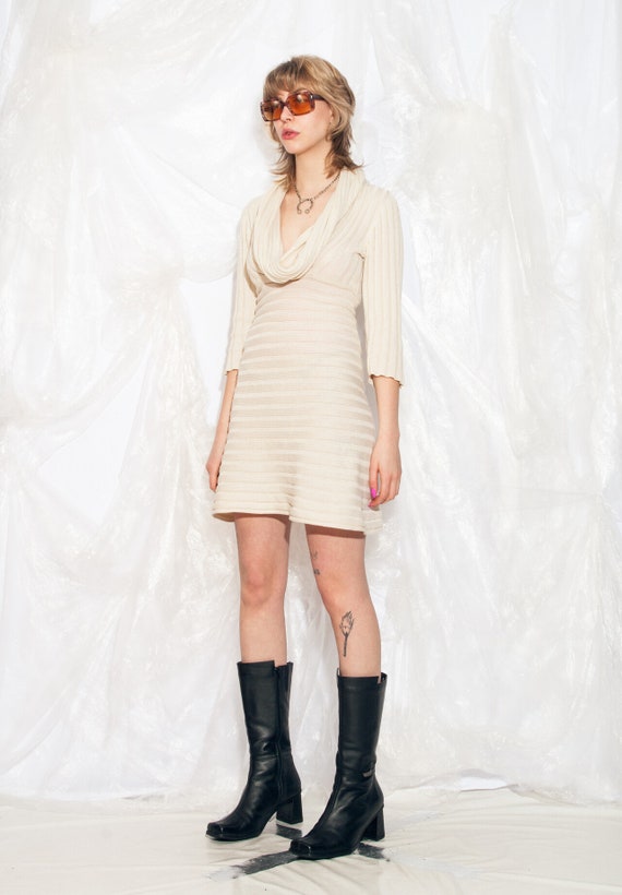 Vintage Y2K Knitted Mini Dress in Beige Ribbed 2000s Fairycore Grunge Tunic Small - Etsy Vintage Y2K Knitted Mini Dress in Beige Ribbed 2000s Fairycore Grunge Tunic Small - Etsy