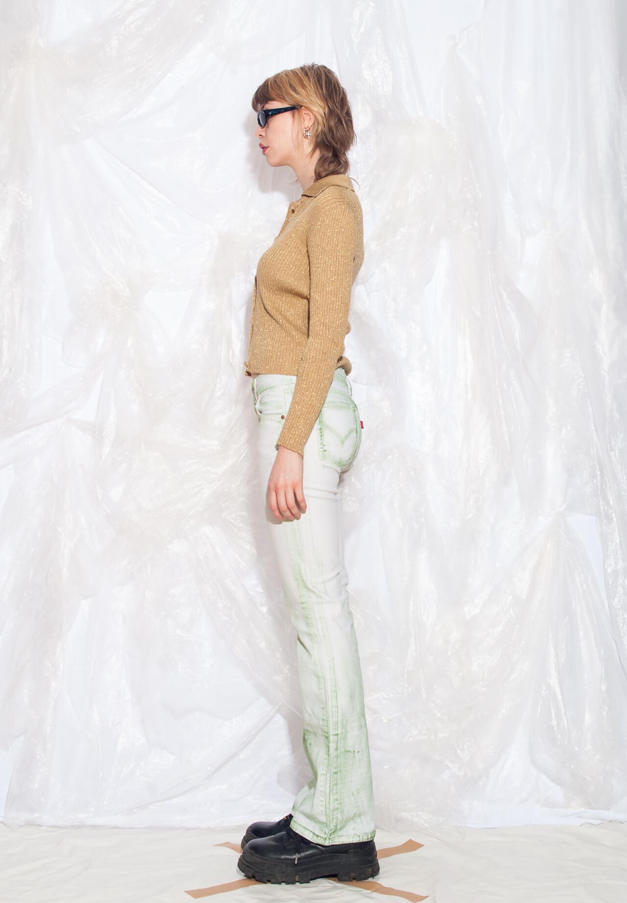 Vintage Y2K Levi's Flare Jeans in Green White Hand-painted 2000s