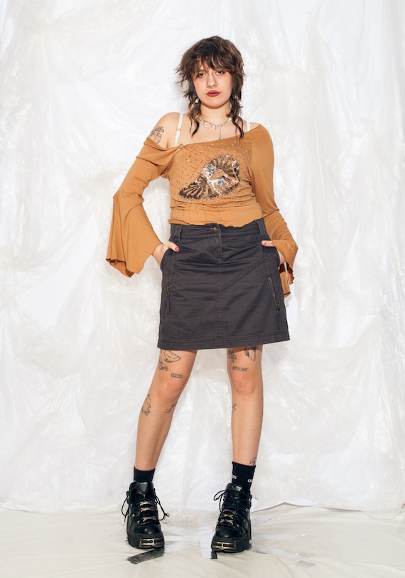 Vintage Y2K Cargo Skirt in Grey 2000s Gorpcore Pocket Utility Rave
