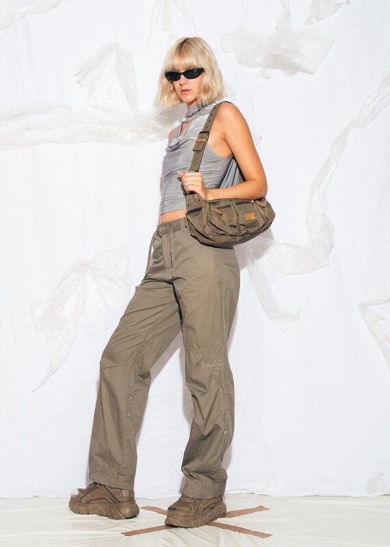Vintage Y2K Cargo Trousers in Khaki Mud Wash - 2000s Wide Leg