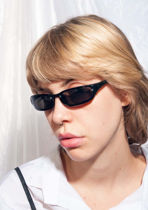 Vintage Y2K Sunglasses Rectangular Black Plastic … - image 3