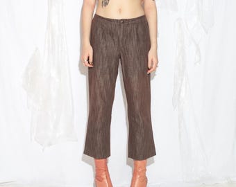 Vintage Y2K Flare Capri Pants in Brown - 2000s Middle Rise