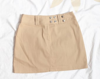 Vintage Beige Denim Micro Skirt - 2000s Low Rise Mini - Grunge Downtown Girl - Size M