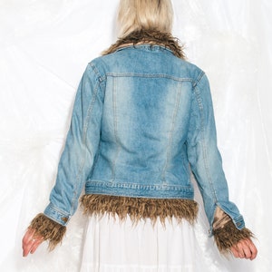 Vintage Y2K Denim Jacket with Faux Fur Lining 2000s Fairycore Grunge Blue Furry Coat Small image 4