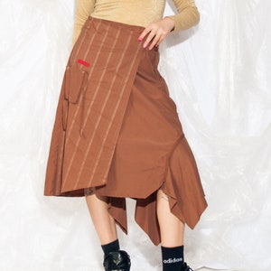 Vintage Y2K Cargo Skirt in Brown Cotton 2000s Gorpcore Pocket Utility Skirt Fairycore Grunge Middle Rise Midi Skirt Large image 1