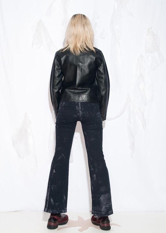 Vintage Y2K Leather Jacket in Black - 2000s Moto Racing Slim