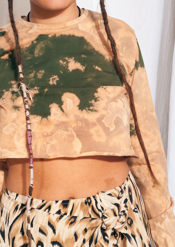 Vintage Crop Top Y2K Reworked Tie-dye Long Sleeve… - image 3