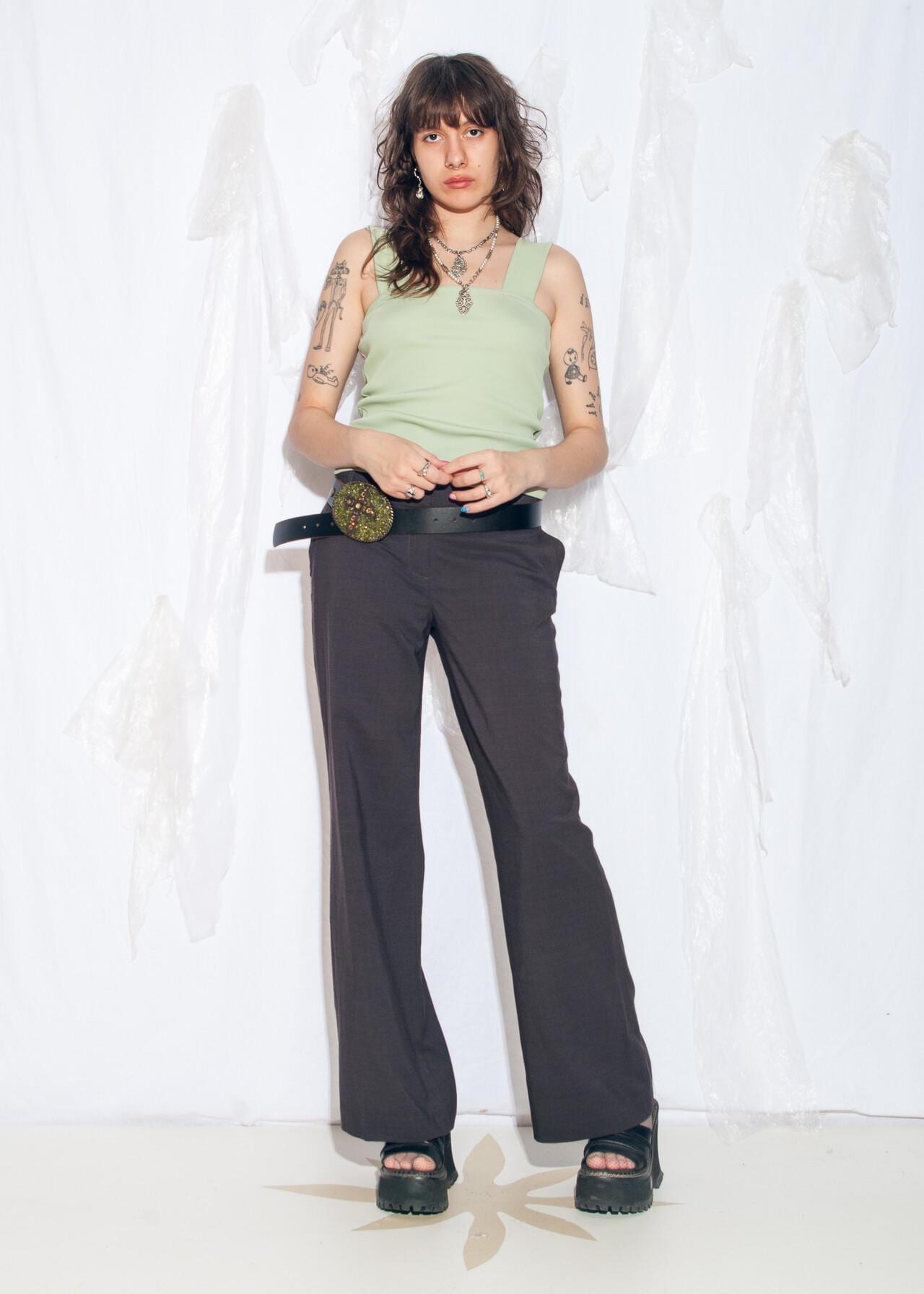 Vintage Y2K Wide-leg Trousers in Grey Plaid - 2000s Office Siren