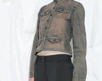 Vintage Y2K Denim Jacket in Overdyed Brown - 2000s Military