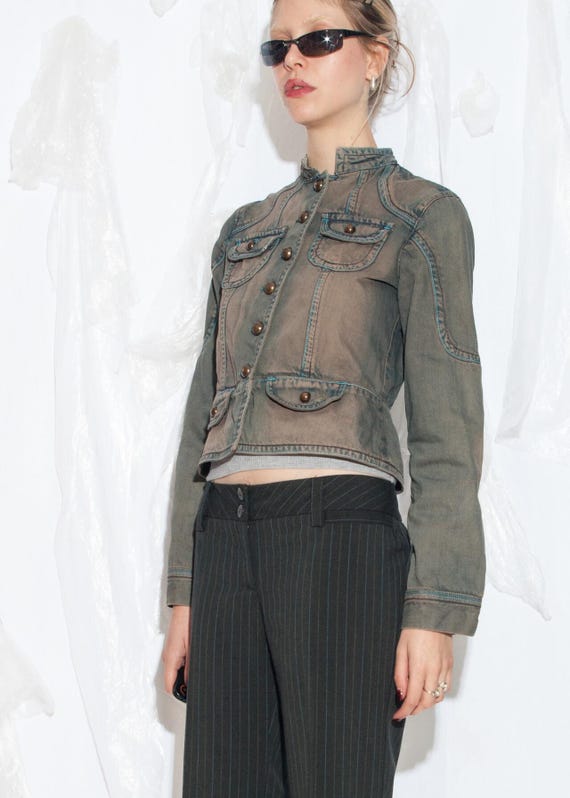 Vintage Y2K Denim Jacket in Overdyed Brown - 2000s Military
