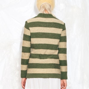 Vintage Y2K Knit Cardigan in Green Beige Vertically Striped 2000s Grungey Fairycore Grunge Sweater Small image 6