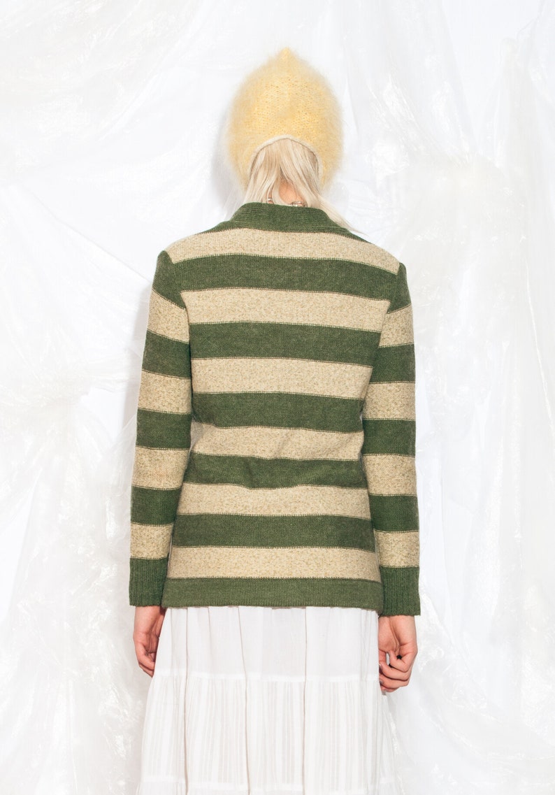 Vintage Y2K Knit Cardigan in Green Beige Vertically Striped 2000s Grungey Fairycore Grunge Sweater Small image 6