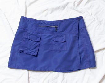 Vintage Y2K Micro Skirt in Purple - 2000s Gorpcore Cargo Mini with Pockets - Sporty Coquette Style - Size L