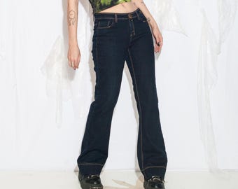Vintage Y2K Flare Jeans in Blue - 2000s Low Rise Bootcut Stretchy Denim Pants - Size L