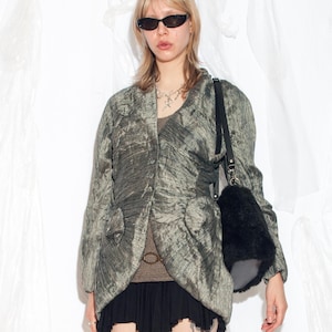 Vintage 90s Pure Silk Designer Blazer in Iridescent Green - 1990s Castlecore Jacket - Unique Handmade Raw Silk Coat - Size S