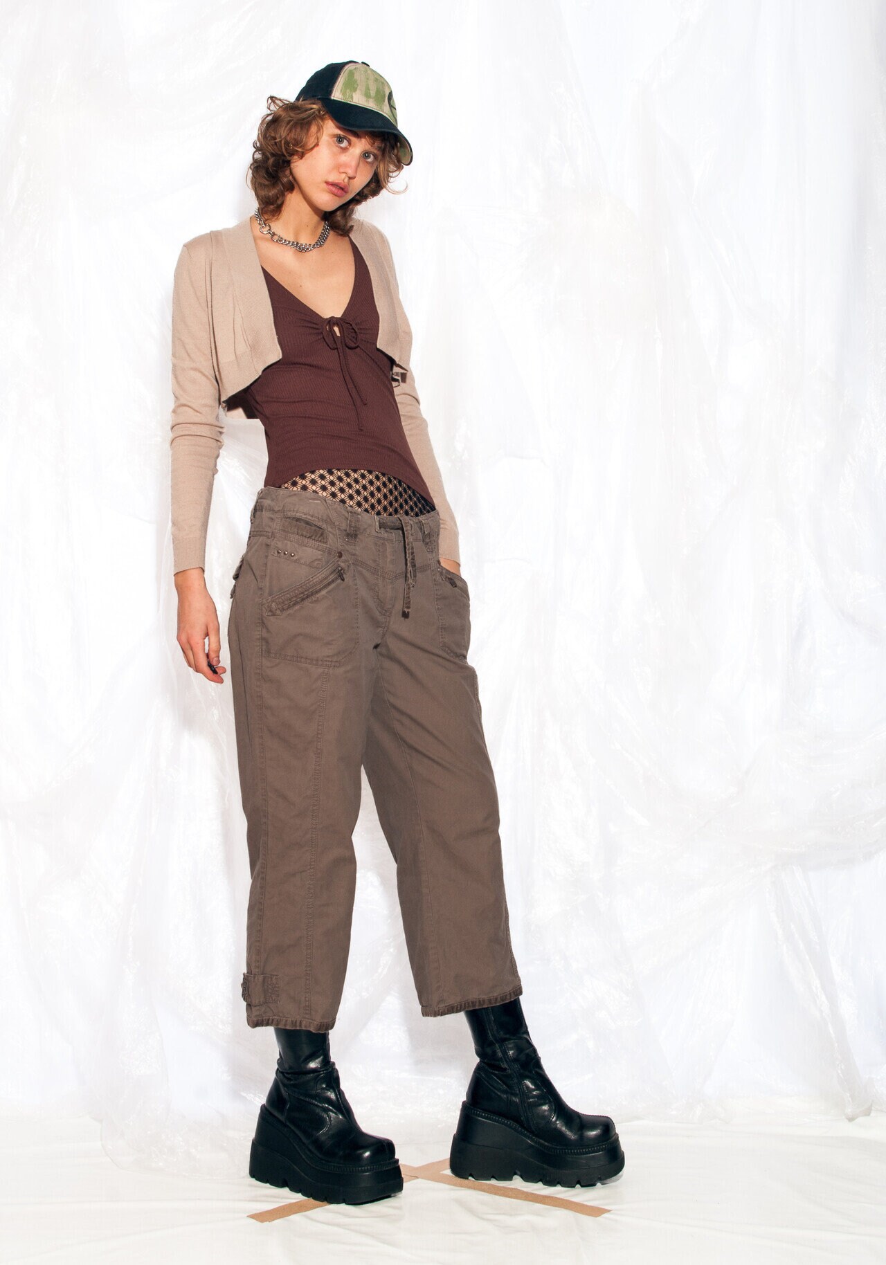 トップス 00s midas back cross velor cardigan y2k Womens Y2K Sweaters Cardigan Long Sleeve Button Down Knit