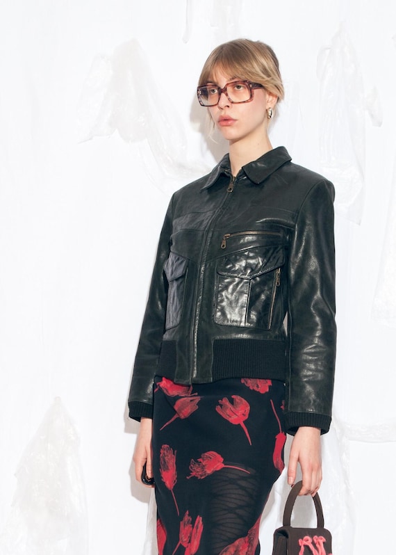 Y2K Cropped Leather Jacket Black 00s｜Japanese Archive Distressed