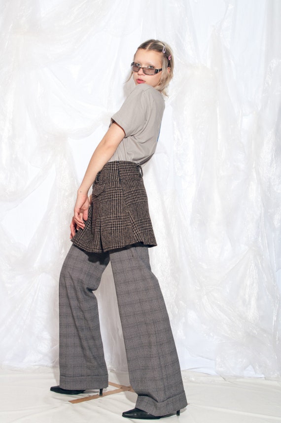 Vintage Y2K Pleated Mini Skirt in Brown Checked 2… - image 4