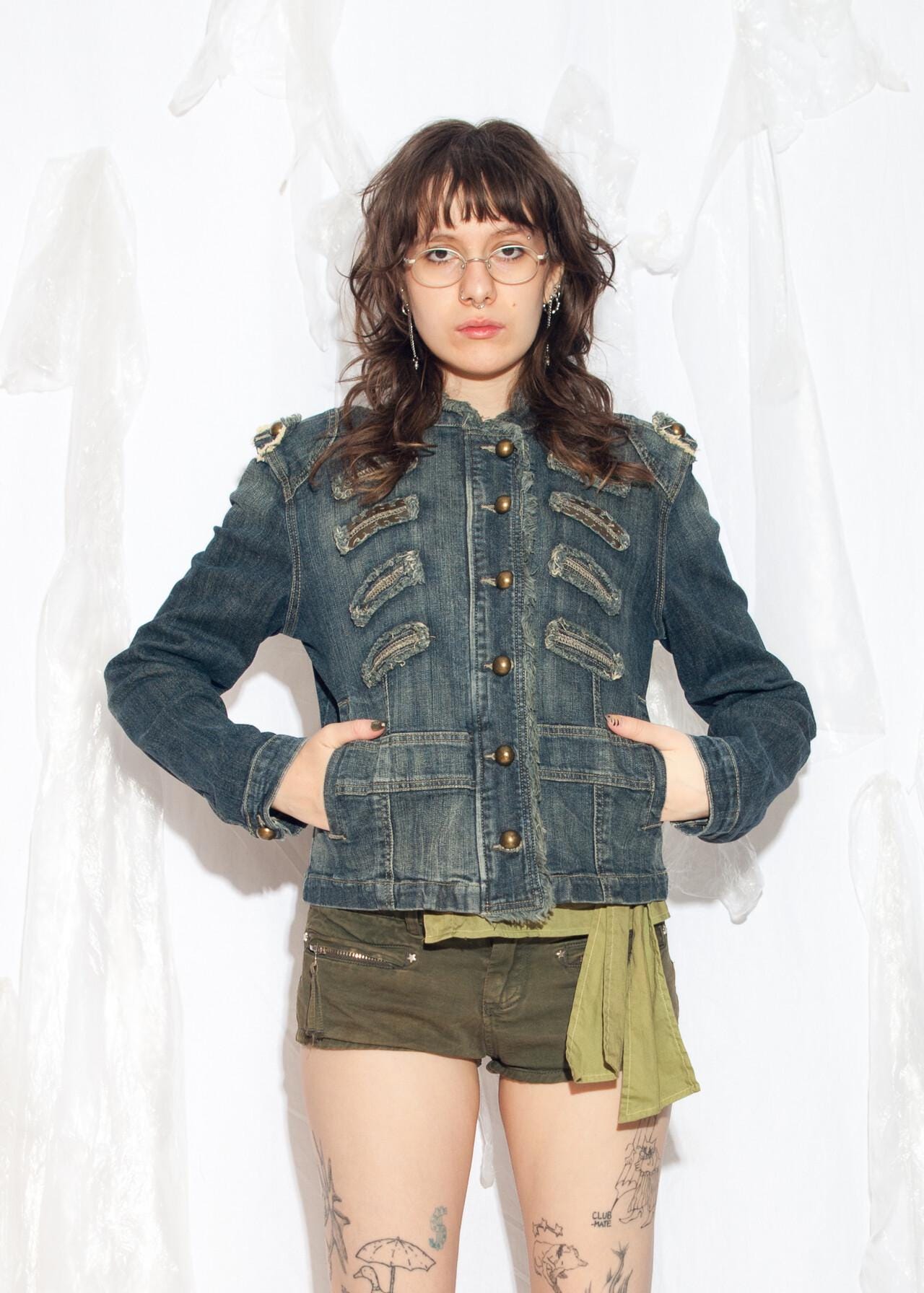 ジャケット・アウター y2k 00s denim Napoleon Jacket opium Vintage Y2K Fitted Denim Napoleon Jacket in Blue - 2000s Dromedar