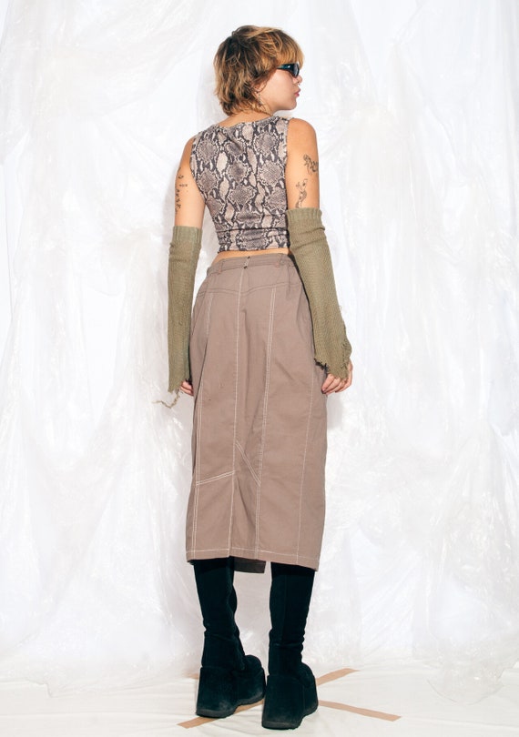 Vintage Y2K Cargo Midi Skirt in Brown with Zip Fr… - image 3