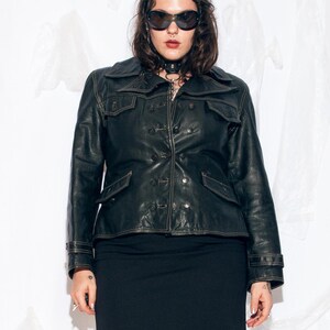 Vintage 80s Leather Jacket in Black by Petrol - 1980s Slim Fit Blazer Style Coat - Size L image 2