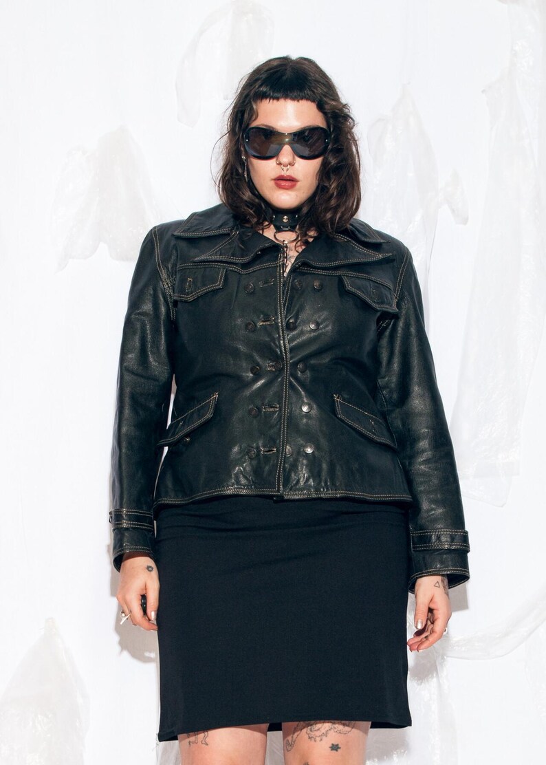 Vintage 80s Leather Jacket in Black by Petrol - 1980s Slim Fit Blazer Style Coat - Size L image 2