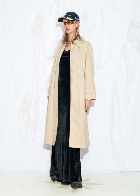 Vintage 80s Diolen Trench Coat in Beige - 1980s Minimalist Long