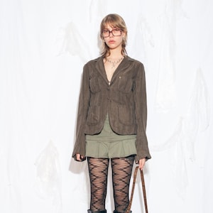 Vintage Y2K Silk Blazer in Brown by Munthe plus Simonsen - 2000s Whimsigoth Office Siren Jacket - Size L