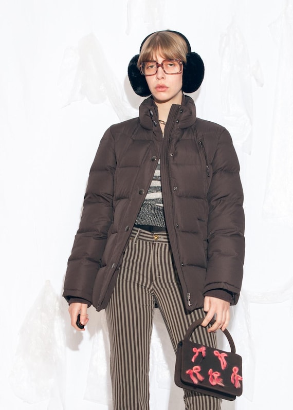 Vintage Y2K Puffer Coat in Brown Feather Down - 2000s Winter