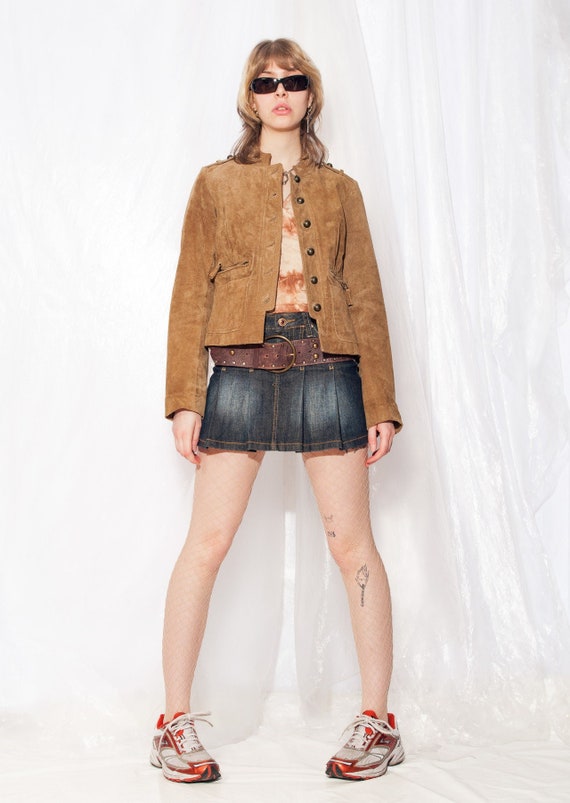 Vintage Leather Jacket Y2K Real Suede Blazer in Brown… - Gem