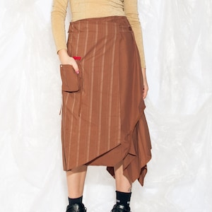 Vintage Y2K Cargo Skirt in Brown Cotton 2000s Gorpcore Pocket Utility Skirt Fairycore Grunge Middle Rise Midi Skirt Large image 5