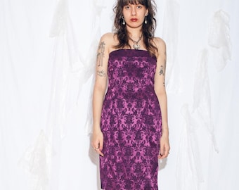 Vintage Y2K Evening Dress in Metallic Purple - 2000s Whimsigoth Partywear Prom Gown - Size XL
