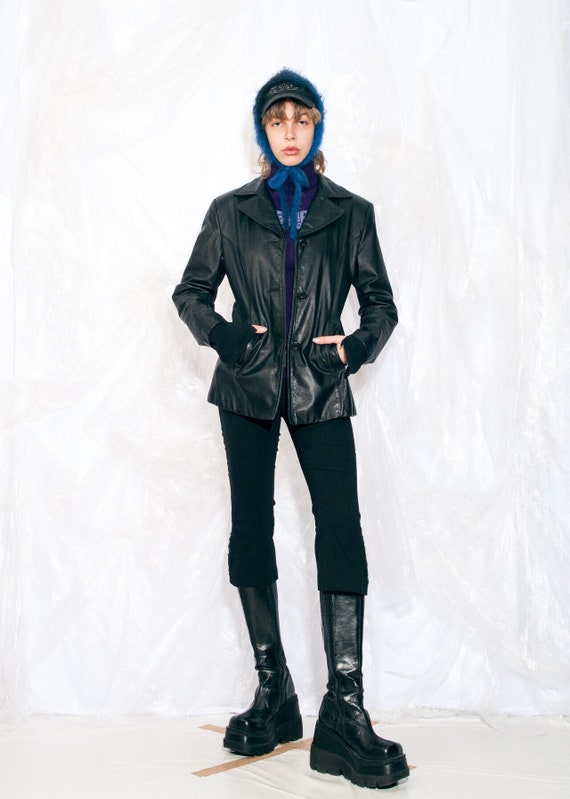 Vintage Y2K Leather Jacket in Black Blazer Style 2000s Whimsigoth 