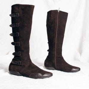 Vintage Y2K Leather Boots by Why Not - 2000s Brown Biker Boxing Knee High Shoes - Size 37