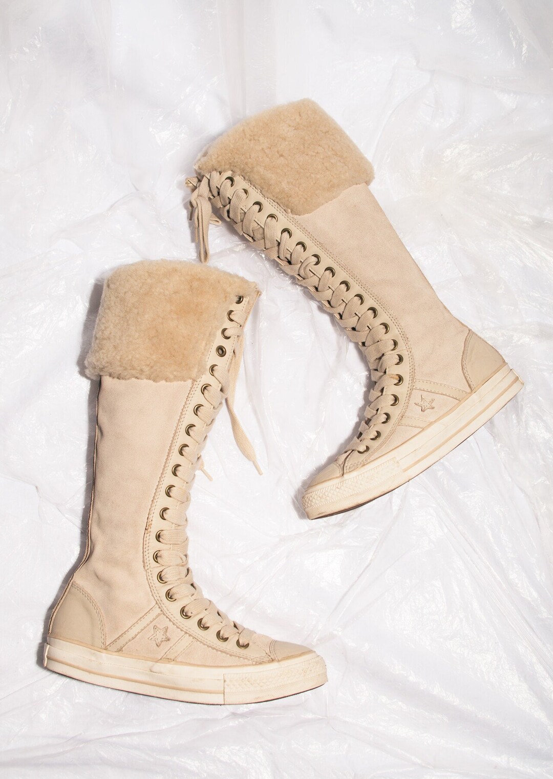 Vintage Y2K Converse Boxing Boots in Beige Leather 2000s