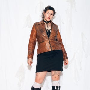 Giacca in pelle vintage anni &#39;90 marrone - Giacca blazer in vera pelle morbida anni &#39;90 - Taglia XL
