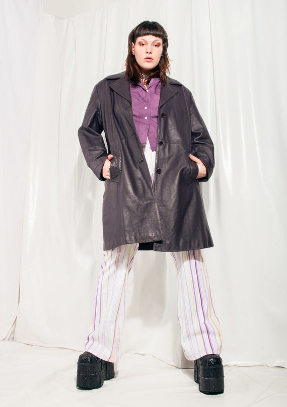 Vintage Leather Jacket Y2K Matrix Style Dark Purple Coat 2000s