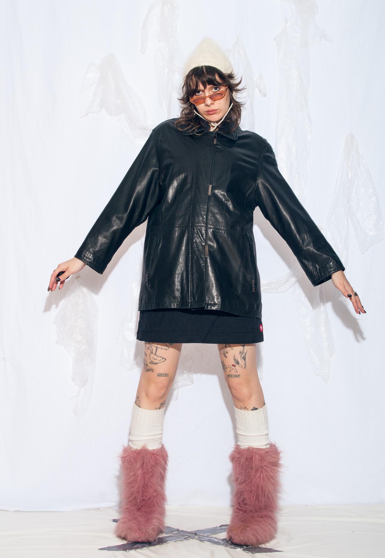 Vintage 90s Leather Coat in Black by BIBA + Pariscop - 1990s