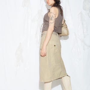 Spódnica cargo vintage Y2K z beżowej bawełny – kowbojski krój midi z kieszeniami w stylu techno z lat 2000. – Gorpcore Aesthetic Apparel – rozmiar XL zdjęcie 6