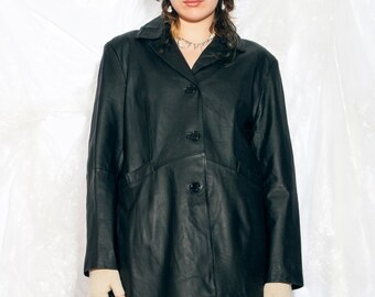 Vintage Y2K Leather Coat in Black Matrix Style 2000s Real