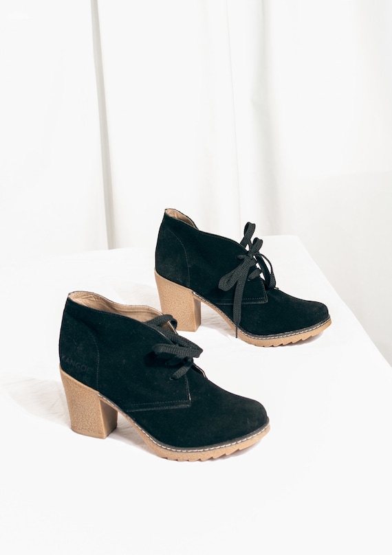 Vintage Kangol Boots Y2K Leather Suede Heeled Ankle Boots 2000s