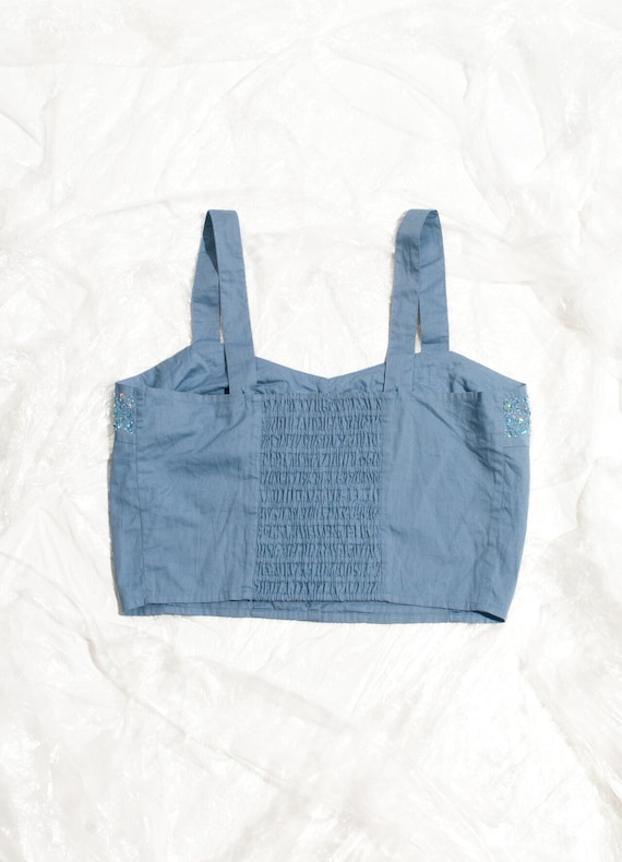 Vintage Y2K Crop Top in Sparkling Beaded Blue 200… - image 2