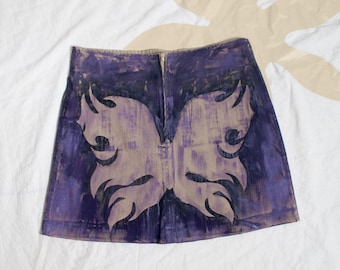 Upcycled 90s Mini Skirt  - Vintage Hand Painted Butterfly Fairy Grunge Whimsical Clothing - Size M