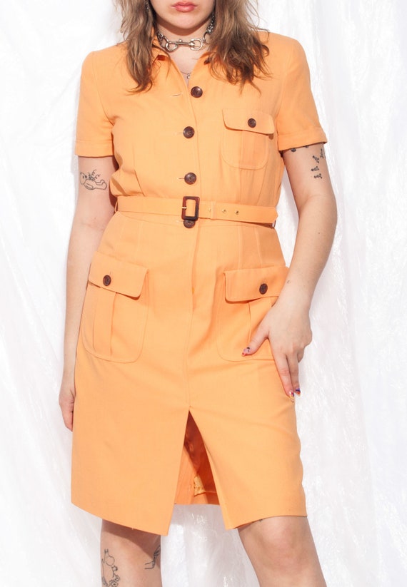 Vintage Feraud dress 90s designer peach safari sh… - image 9