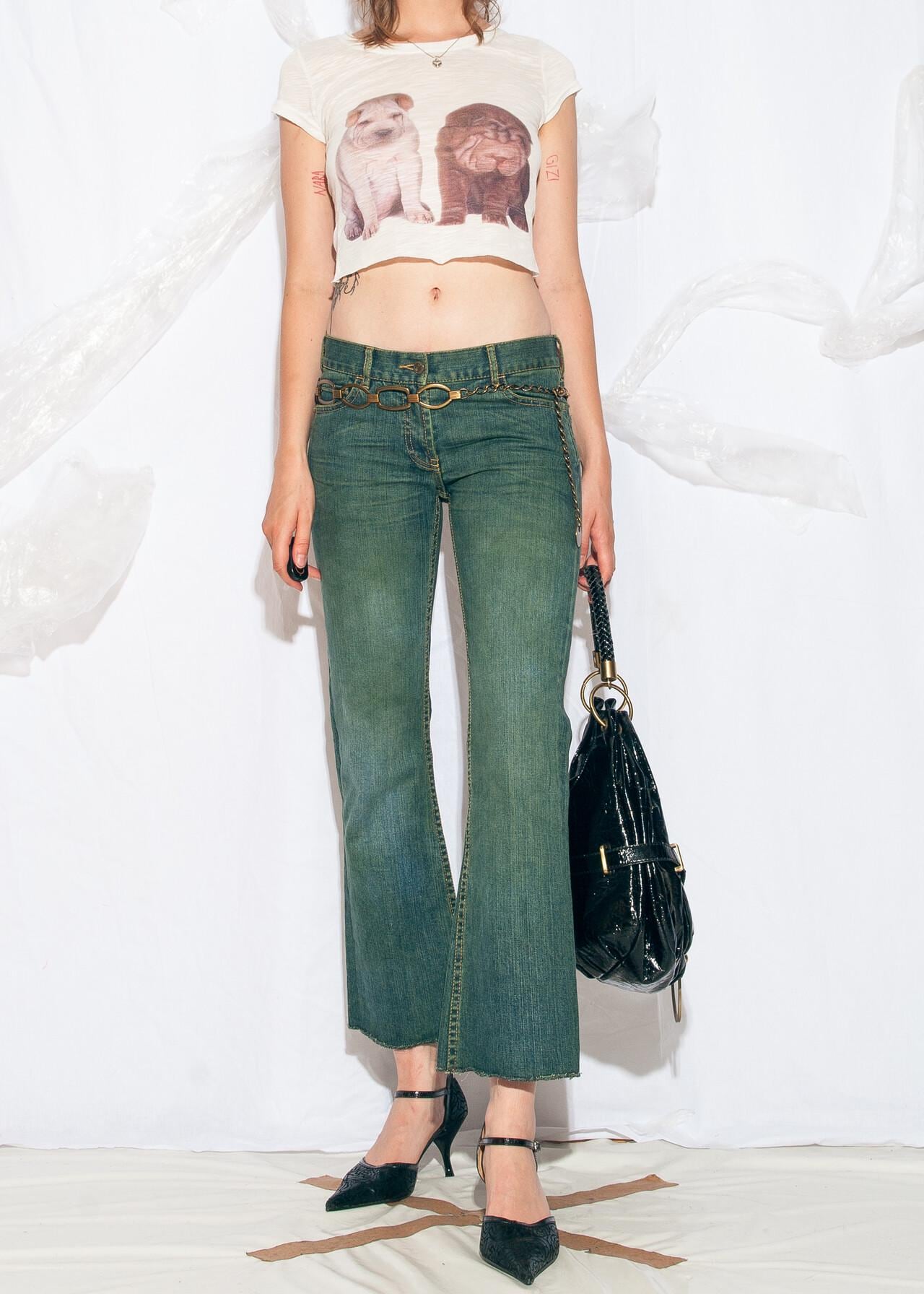 Vintage Y2K FCUK Low Rise Jeans in Overdyed Green 2000s Mud Wash